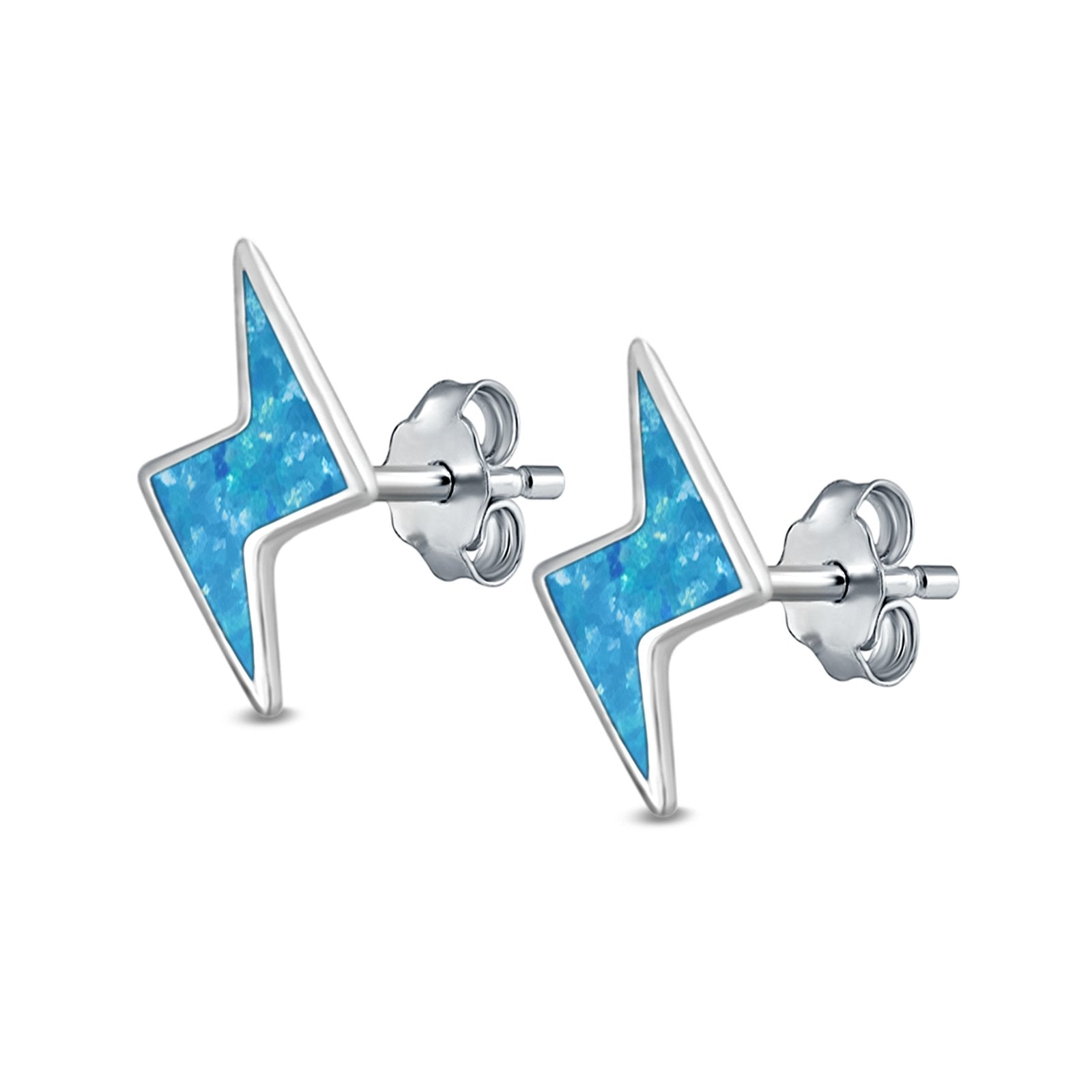 Lightning Stud Earrings Lab Created Opal 925 Sterling Silver (6mm)