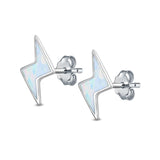 Lightning Stud Earrings Lab Created Opal 925 Sterling Silver (6mm)
