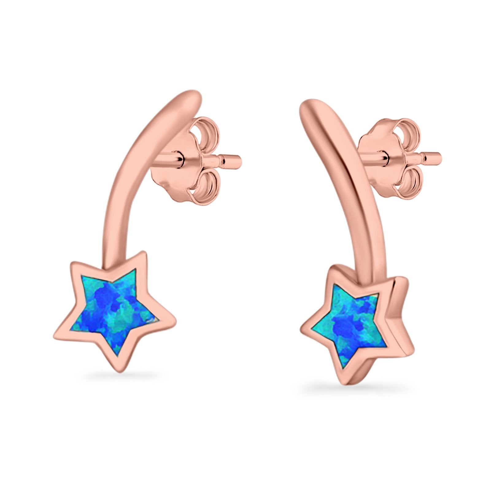 Shooting Star Stud Earrings Created Opal 925 Sterling Silver (13mm)