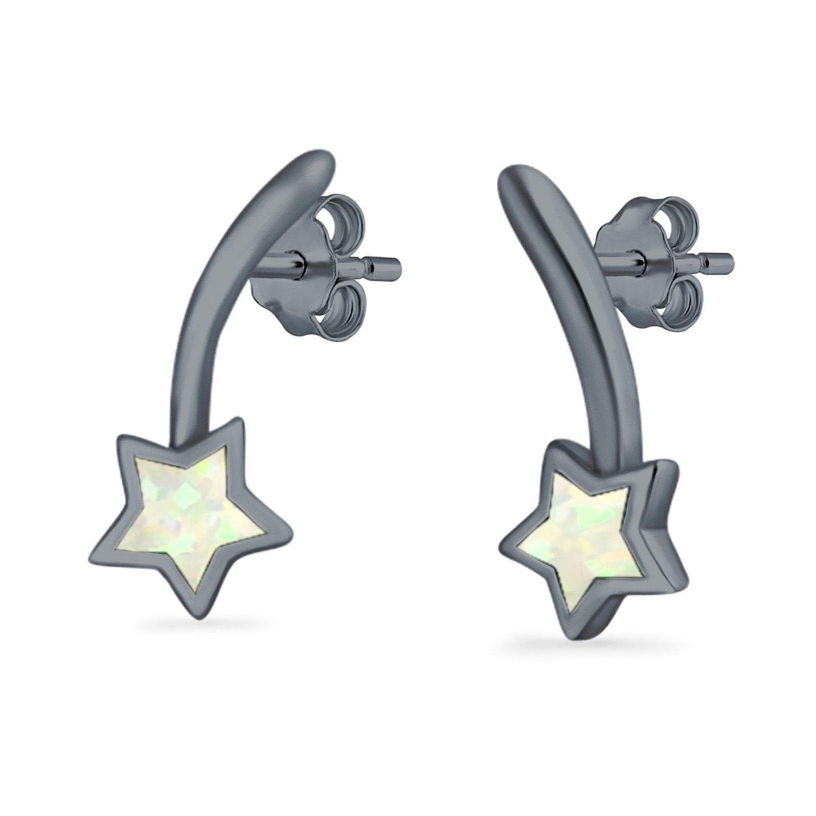 Shooting Star Stud Earrings Created Opal 925 Sterling Silver (13mm)