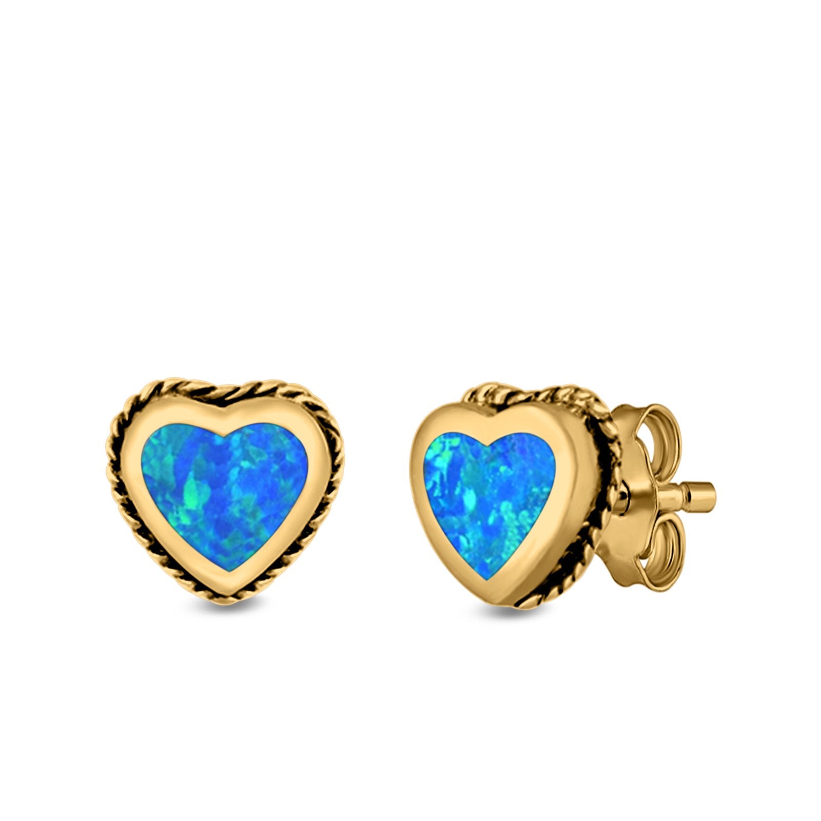 Heart Stud Earrings Lab Created Opal 925 Sterling Silver (6mm)