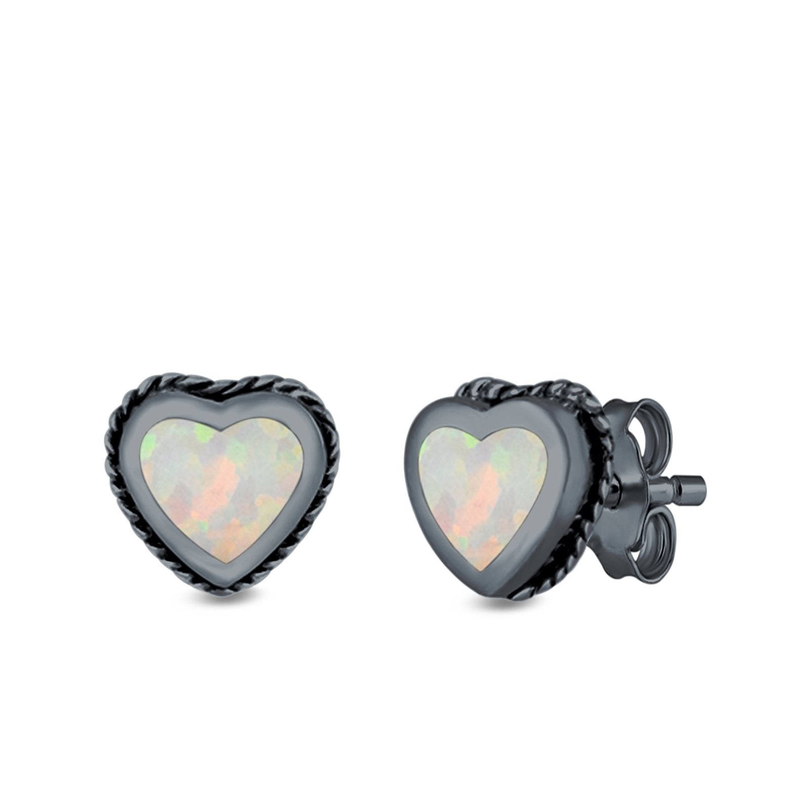 Heart Stud Earrings Lab Created Opal 925 Sterling Silver (6mm)