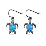 Turtle Drop Dangle Earrings Pear Lab Created Opal 925 Sterling Silver (15mm)