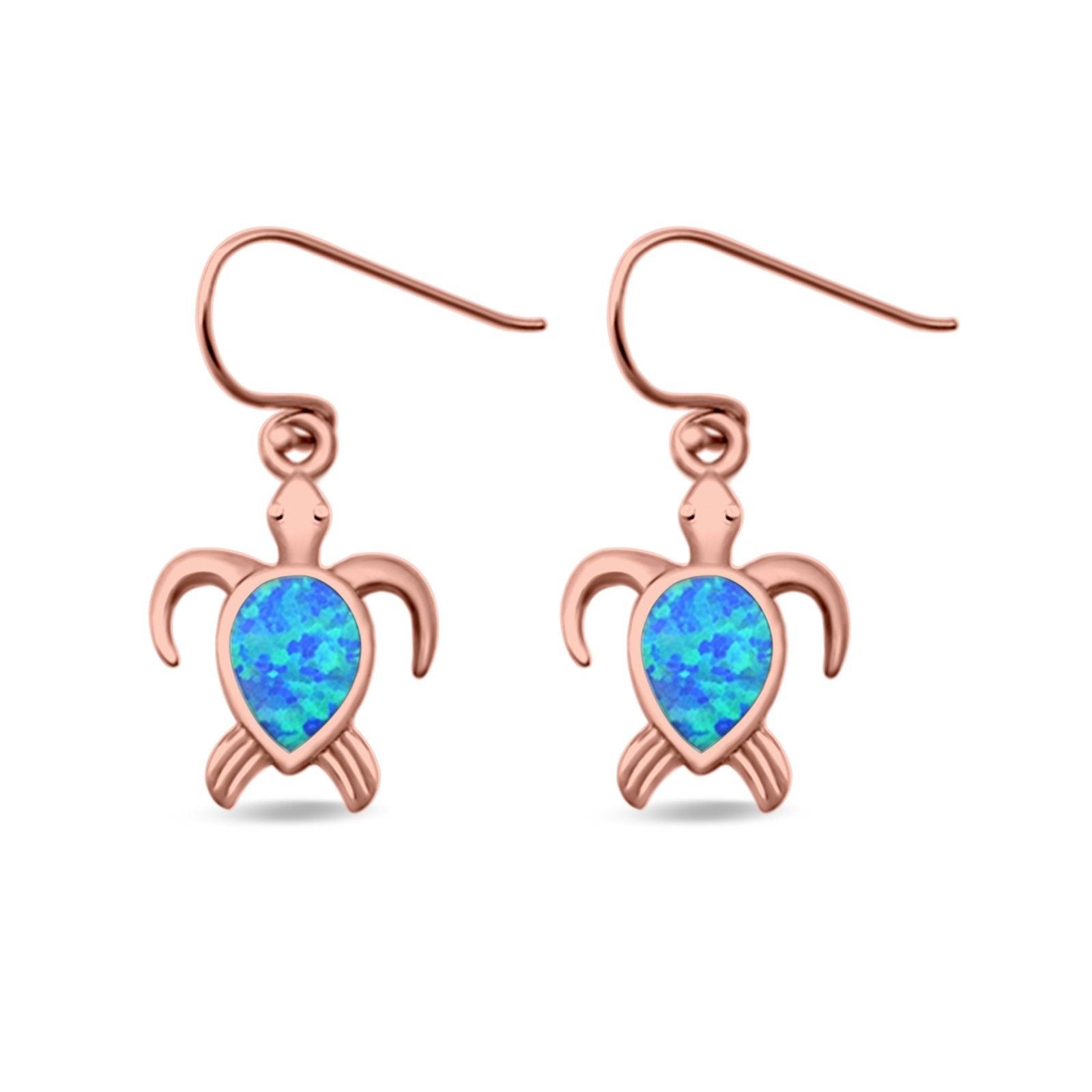 Turtle Drop Dangle Earrings Pear Lab Created Opal 925 Sterling Silver (15mm)