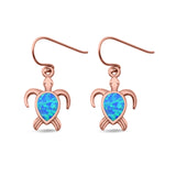 Turtle Drop Dangle Earrings Pear Lab Created Opal 925 Sterling Silver (15mm)