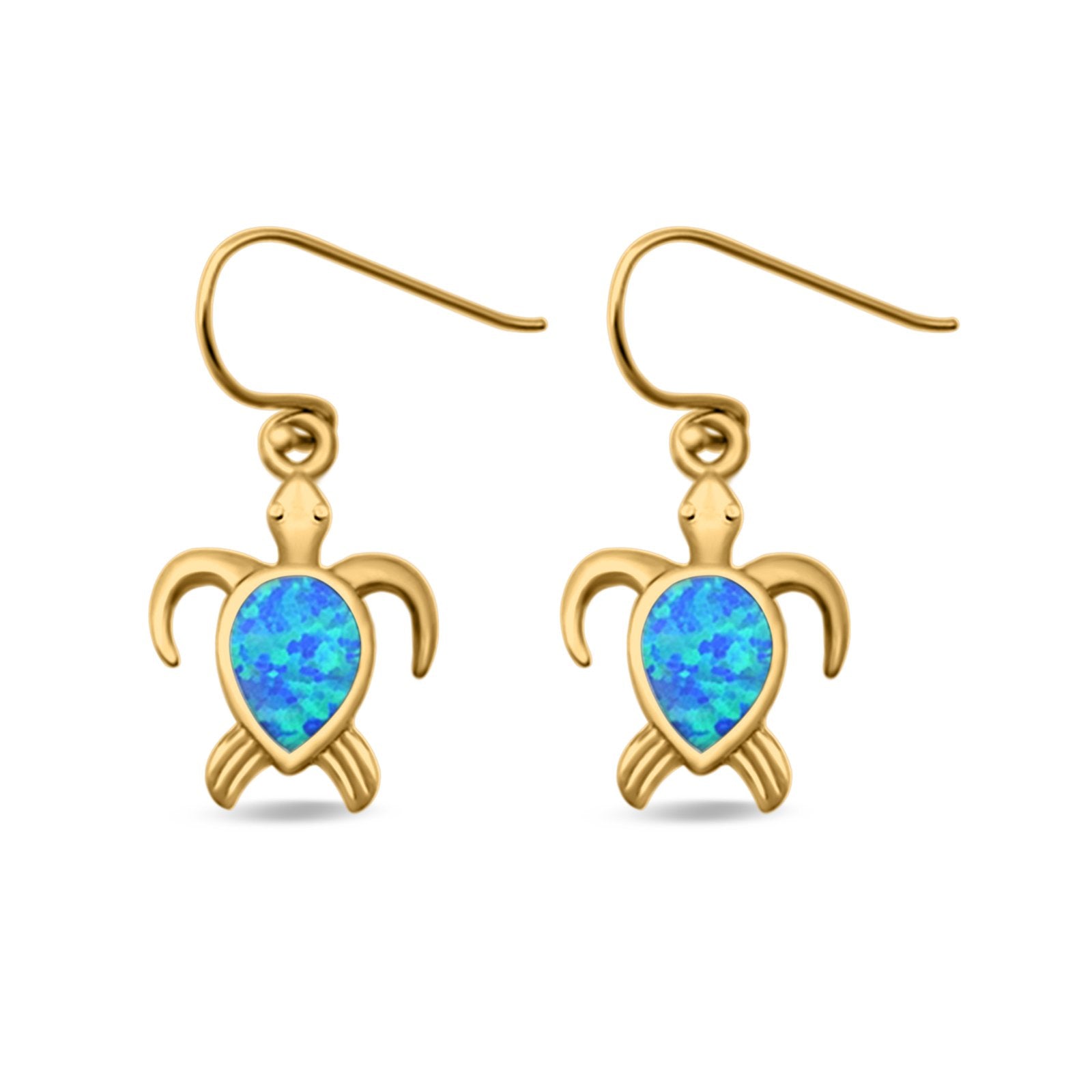 Turtle Drop Dangle Earrings Pear Lab Created Opal 925 Sterling Silver (15mm)
