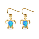 Turtle Drop Dangle Earrings Pear Lab Created Opal 925 Sterling Silver (15mm)