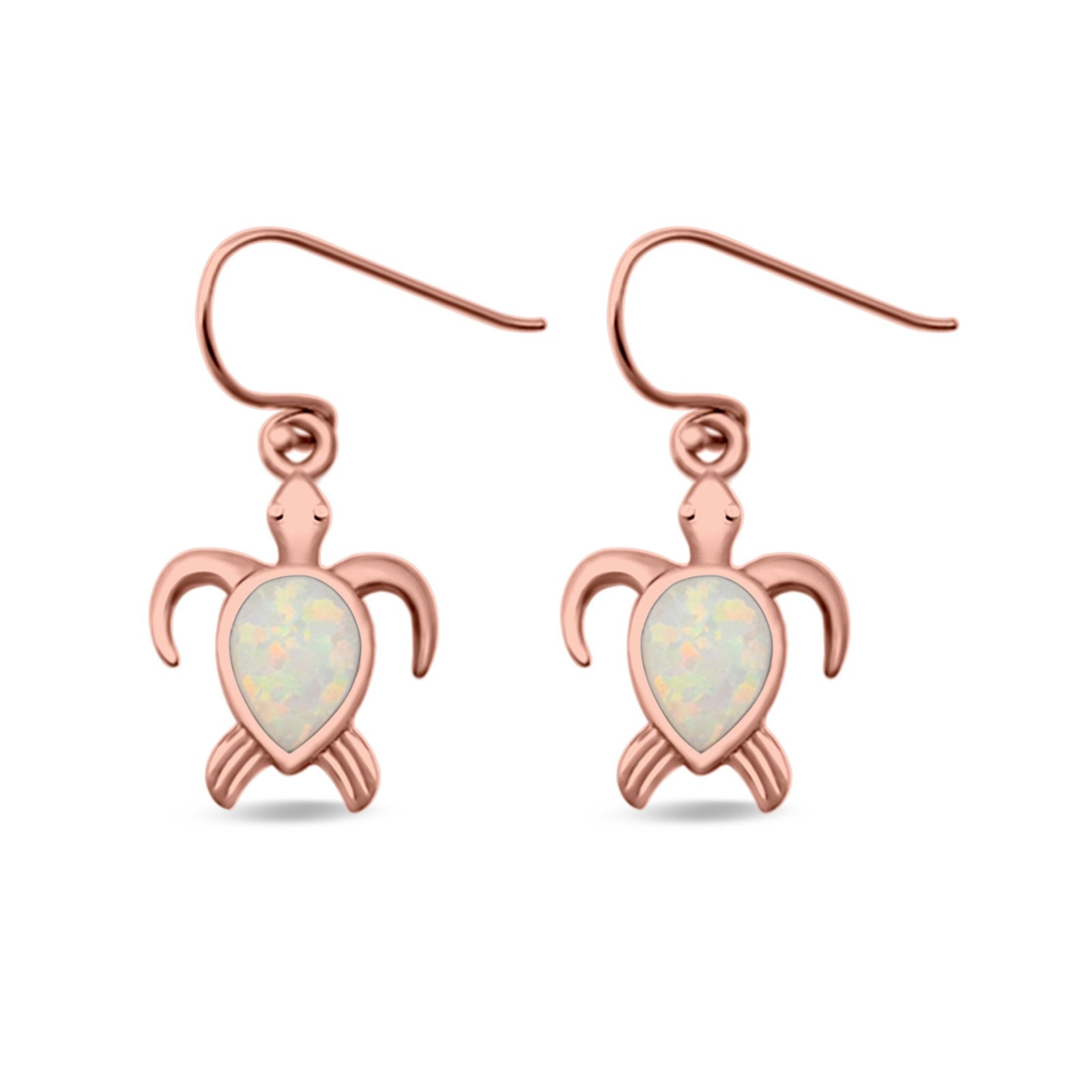 Turtle Drop Dangle Earrings Pear Lab Created Opal 925 Sterling Silver (15mm)