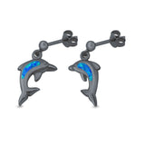 Dolphin Stud Earrings Lab Created Opal 925 Sterling Silver (13mm)