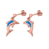 Dolphin Stud Earrings Lab Created Opal 925 Sterling Silver (13mm)