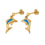 Dolphin Stud Earrings Lab Created Opal 925 Sterling Silver (13mm)