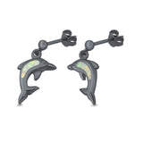 Dolphin Stud Earrings Lab Created Opal 925 Sterling Silver (13mm)