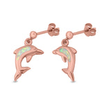 Dolphin Stud Earrings Lab Created Opal 925 Sterling Silver (13mm)