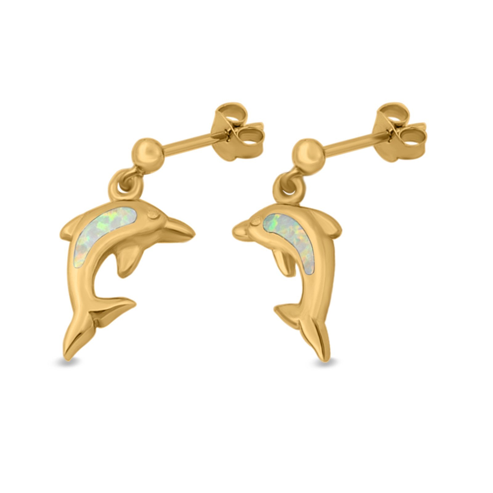 Dolphin Stud Earrings Lab Created Opal 925 Sterling Silver (13mm)