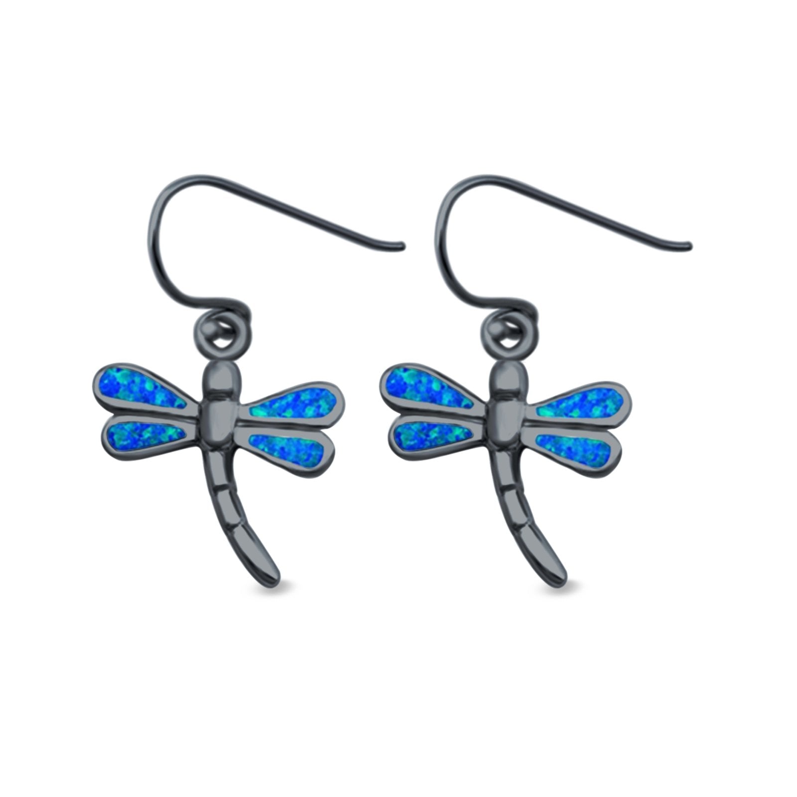 Dragonfly Drop Dangle Earrings Lab Created Opal 925 Sterling Silver (15mm)