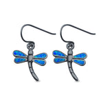 Dragonfly Drop Dangle Earrings Lab Created Opal 925 Sterling Silver (15mm)