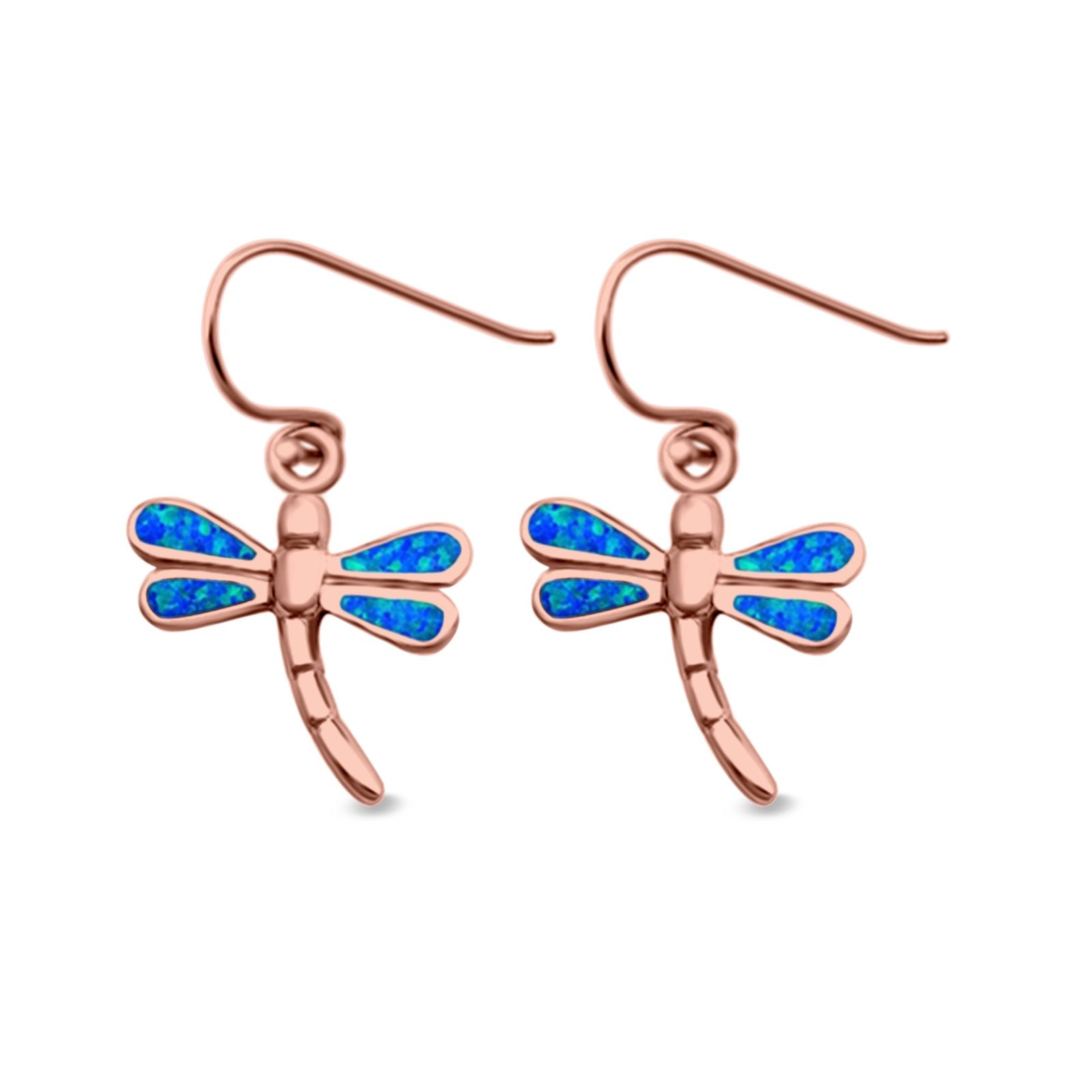 Dragonfly Drop Dangle Earrings Lab Created Opal 925 Sterling Silver (15mm)