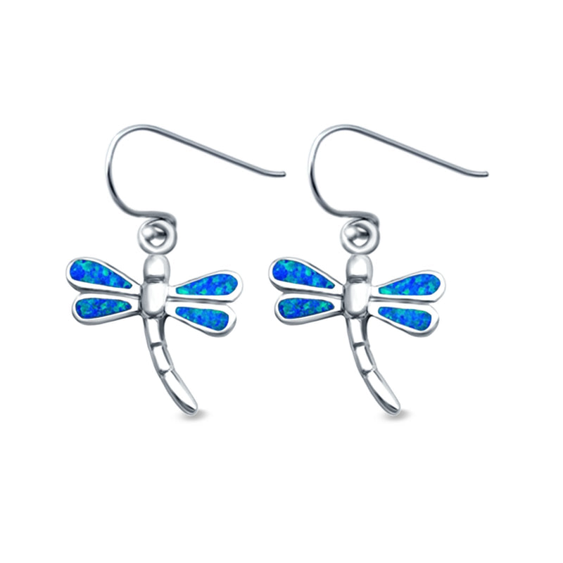 Dragonfly Drop Dangle Earrings Lab Created Opal 925 Sterling Silver (15mm)