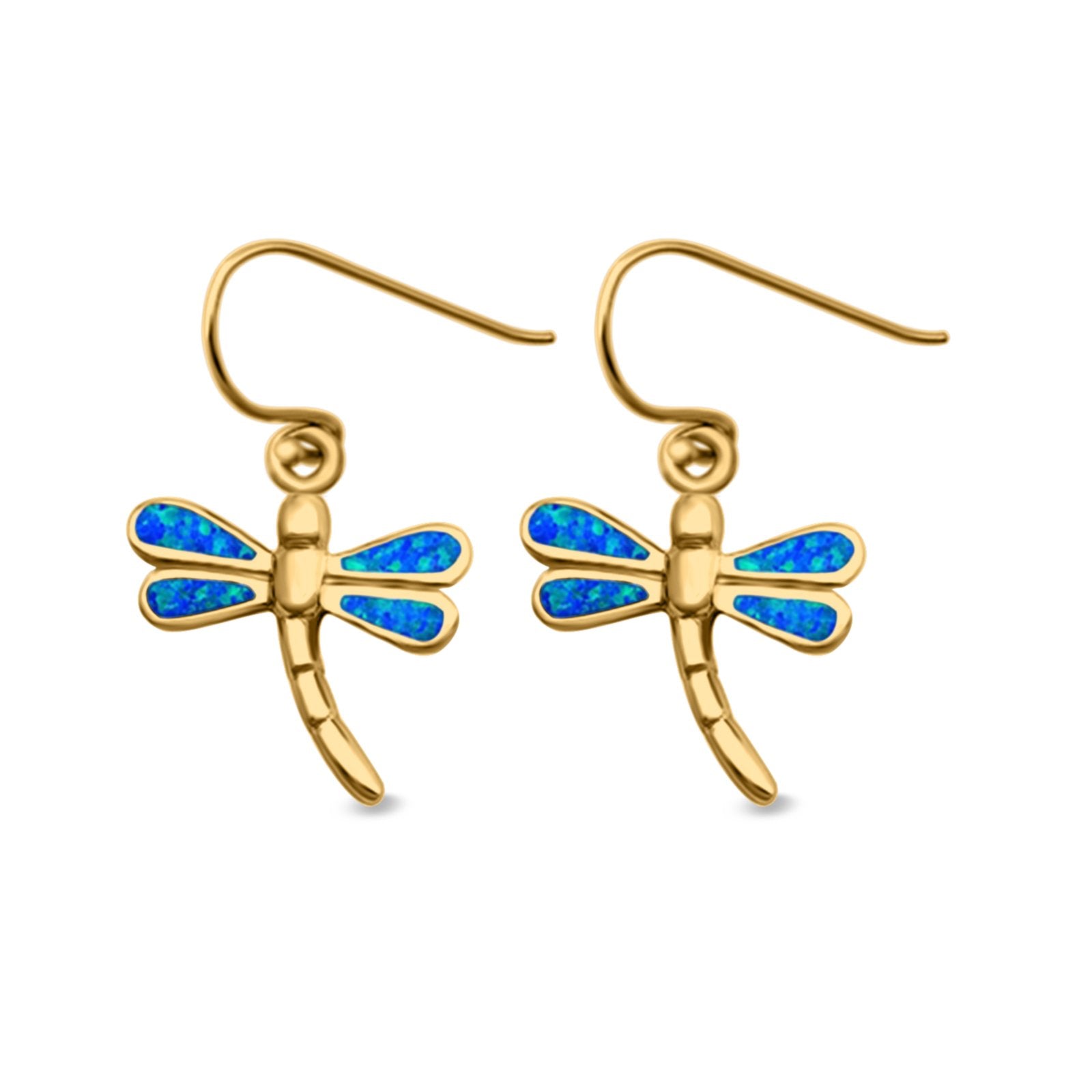Dragonfly Drop Dangle Earrings Lab Created Opal 925 Sterling Silver (15mm)