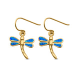 Dragonfly Drop Dangle Earrings Lab Created Opal 925 Sterling Silver (15mm)