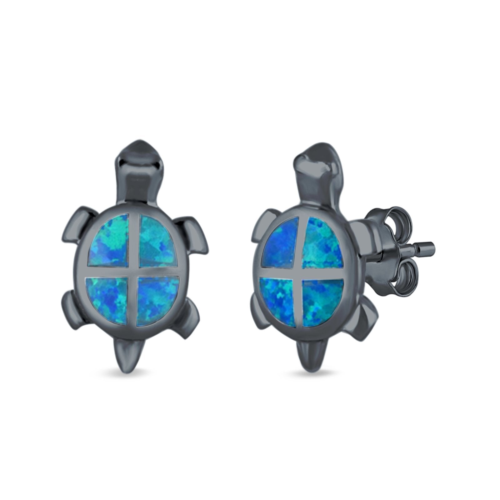 Turtle Stud Earrings Lab Created Opal 925 Sterling Silver (13mm)