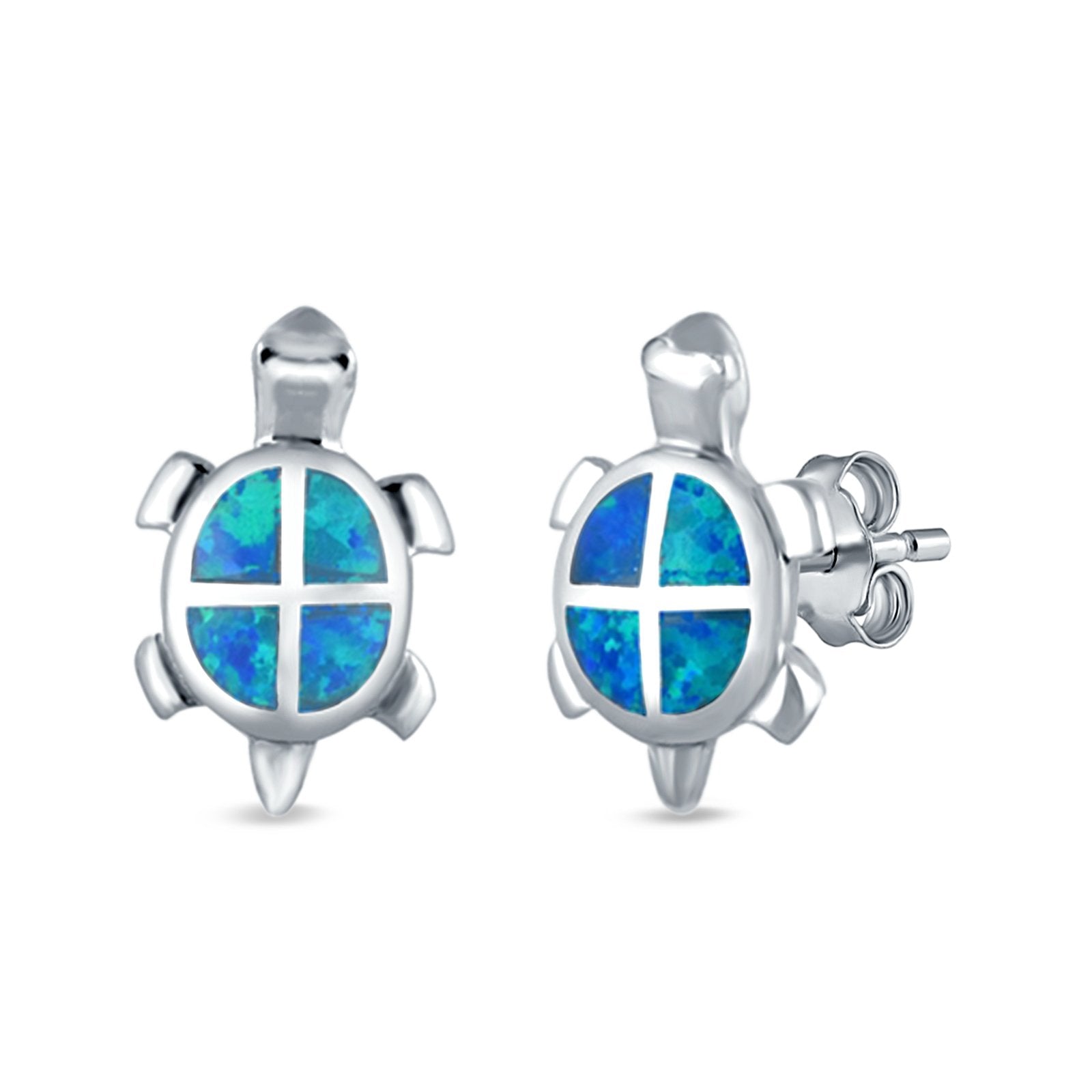 Turtle Stud Earrings Lab Created Opal 925 Sterling Silver (13mm)