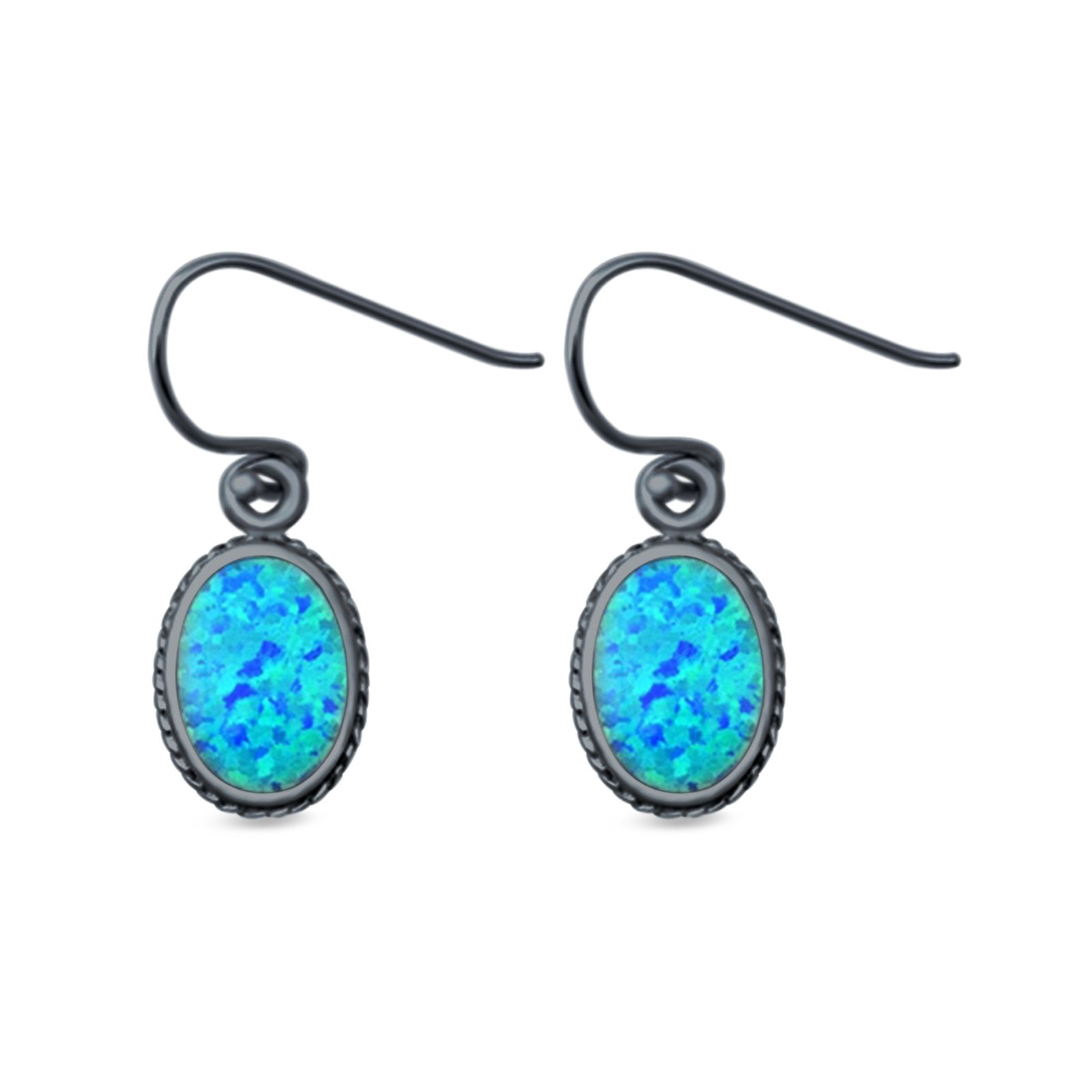Oval Drop Dangle Earrings Lab Created Opal 925 Sterling Silver (15mm)