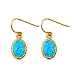 Oval Drop Dangle Earrings Lab Created Opal 925 Sterling Silver (15mm)