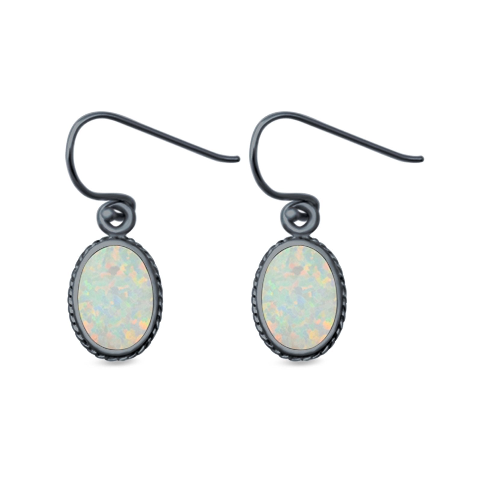 Oval Drop Dangle Earrings Lab Created Opal 925 Sterling Silver (15mm)