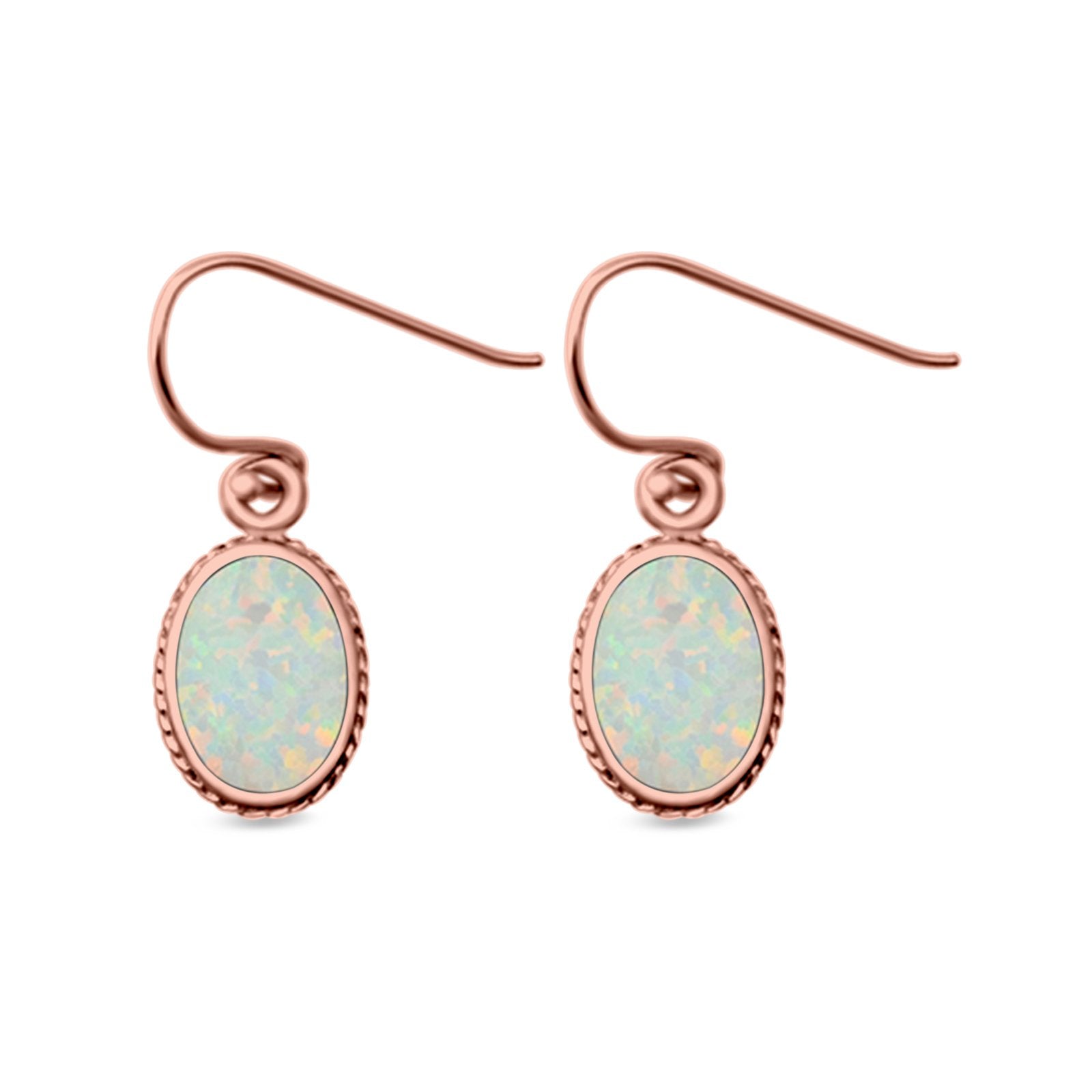 Oval Drop Dangle Earrings Lab Created Opal 925 Sterling Silver (15mm)