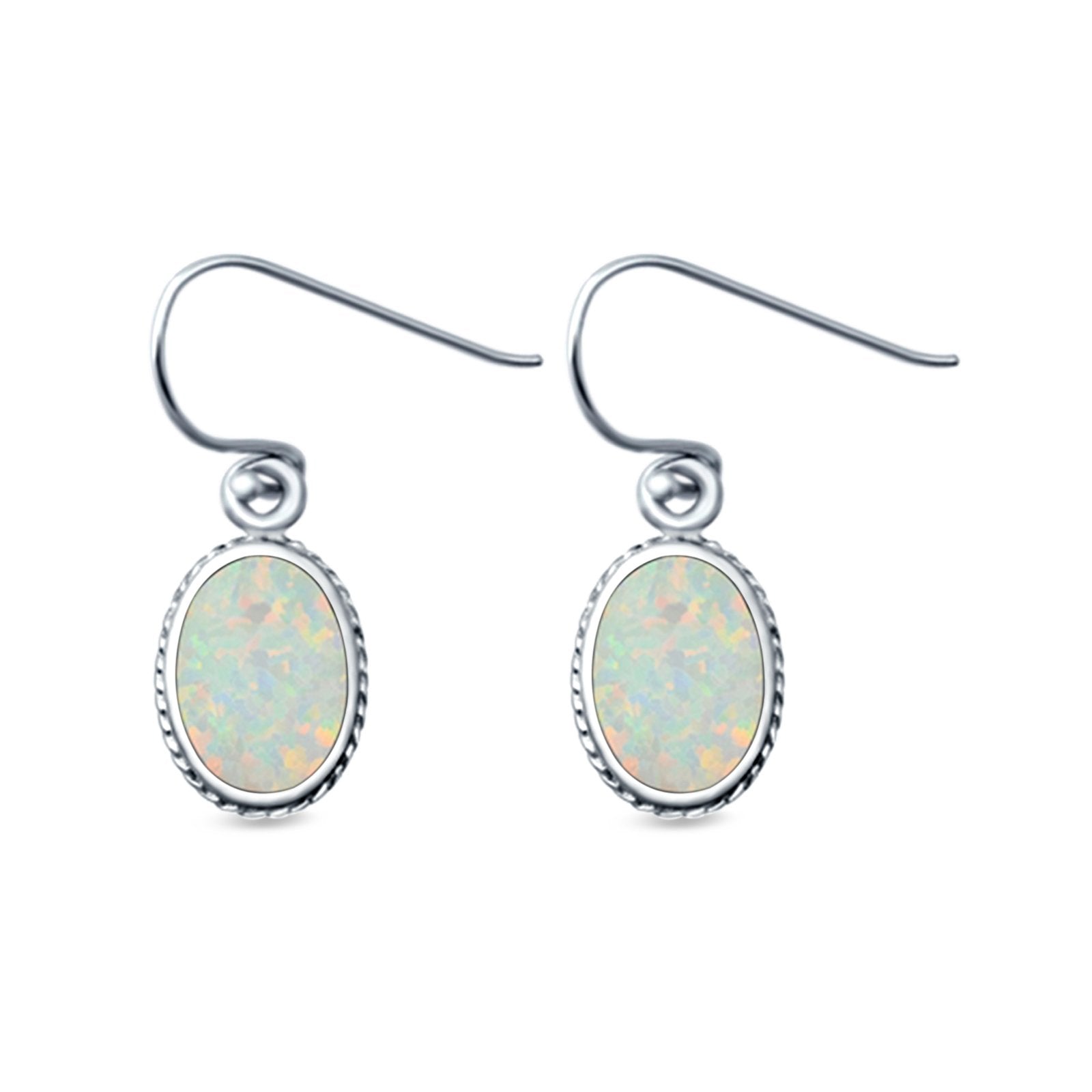 Oval Drop Dangle Earrings Lab Created Opal 925 Sterling Silver (15mm)
