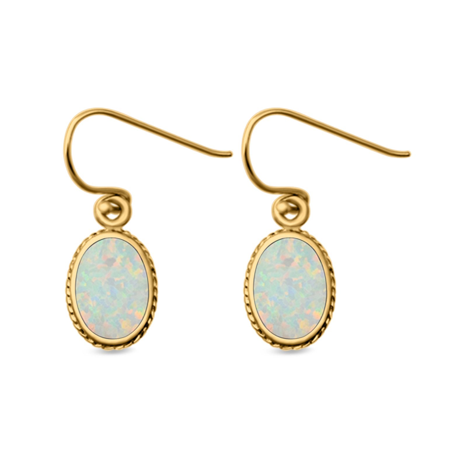 Oval Drop Dangle Earrings Lab Created Opal 925 Sterling Silver (15mm)