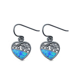 Heart & Flower Drop Dangle Earrings Lab Created Opal 925 Sterling Silver (12mm)