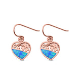Heart & Flower Drop Dangle Earrings Lab Created Opal 925 Sterling Silver (12mm)