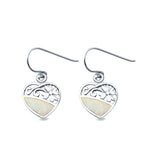 Heart & Flower Drop Dangle Earrings Lab Created Opal 925 Sterling Silver (12mm)