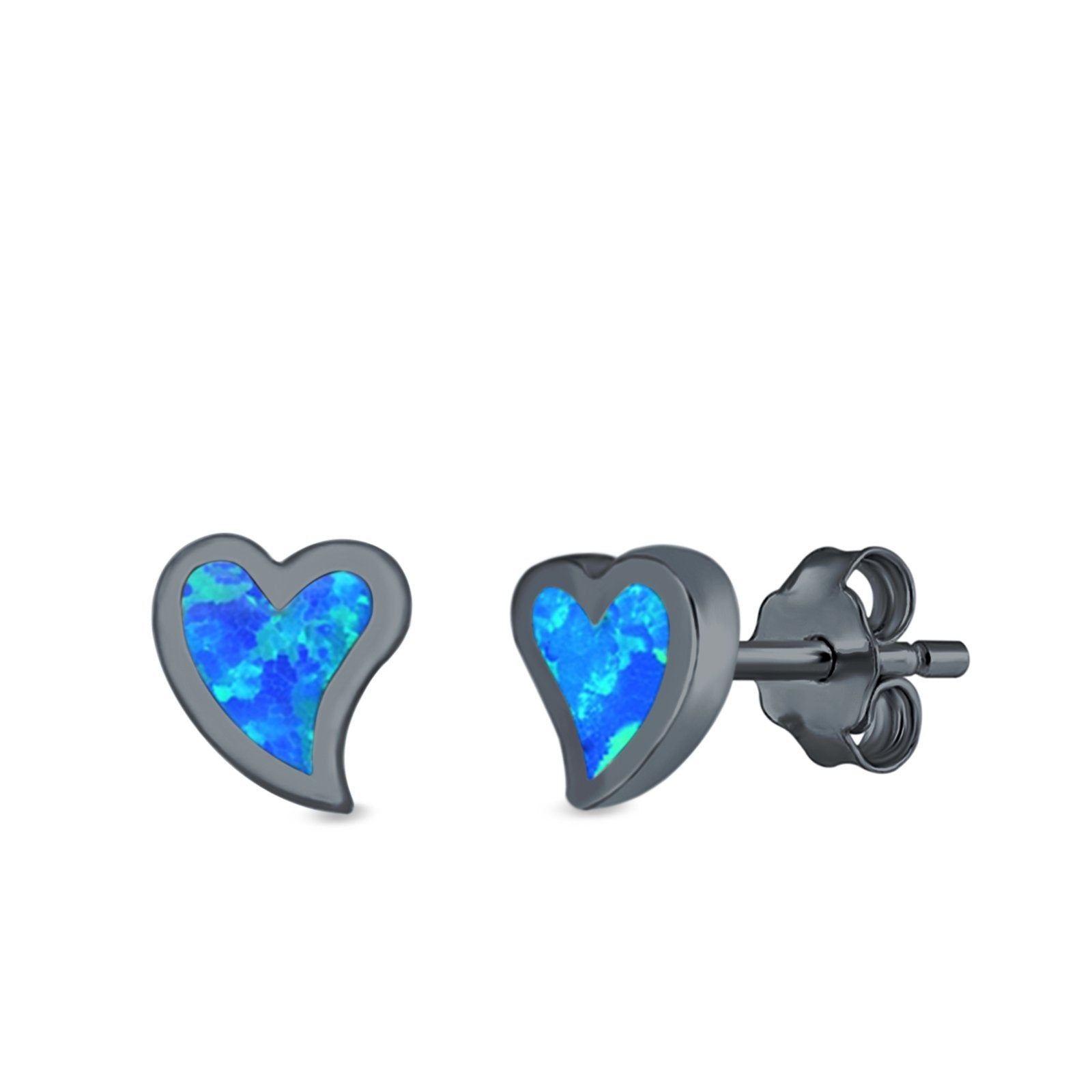 Heart Stud Earrings Lab Created Opal 925 Sterling Silver (6mm)