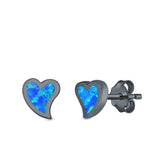 Heart Stud Earrings Lab Created Opal 925 Sterling Silver (6mm)