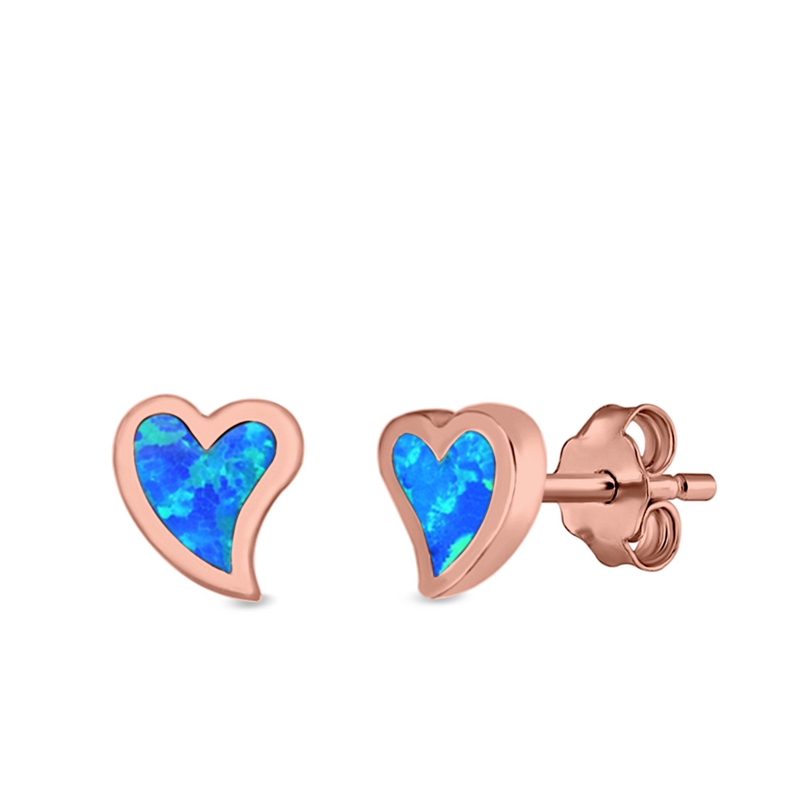 Heart Stud Earrings Lab Created Opal 925 Sterling Silver (6mm)
