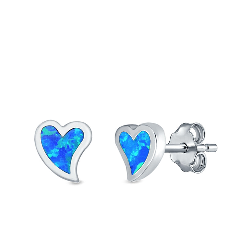 Heart Stud Earrings Lab Created Opal 925 Sterling Silver (6mm)