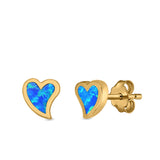 Heart Stud Earrings Lab Created Opal 925 Sterling Silver (6mm)