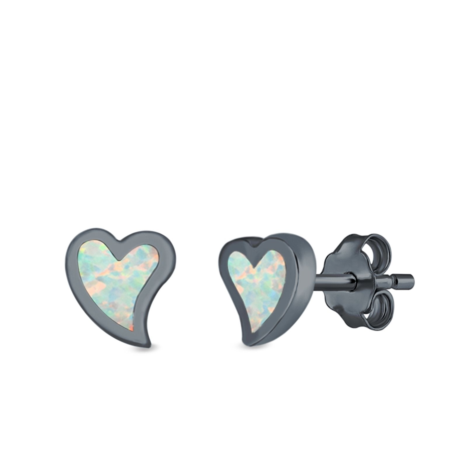 Heart Stud Earrings Lab Created Opal 925 Sterling Silver (6mm)