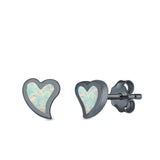Heart Stud Earrings Lab Created Opal 925 Sterling Silver (6mm)
