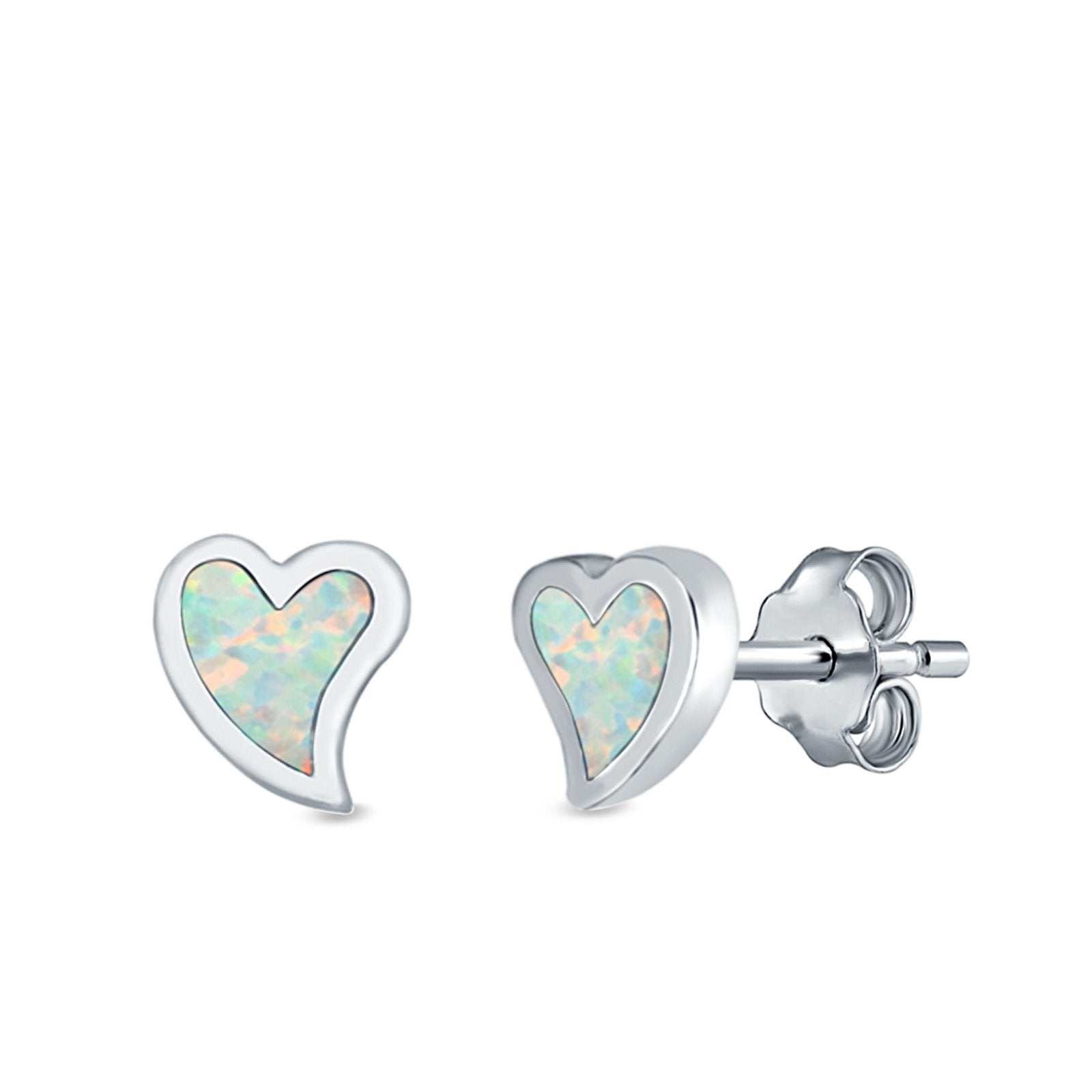 Heart Stud Earrings Lab Created Opal 925 Sterling Silver (6mm)