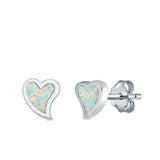 Heart Stud Earrings Lab Created Opal 925 Sterling Silver (6mm)