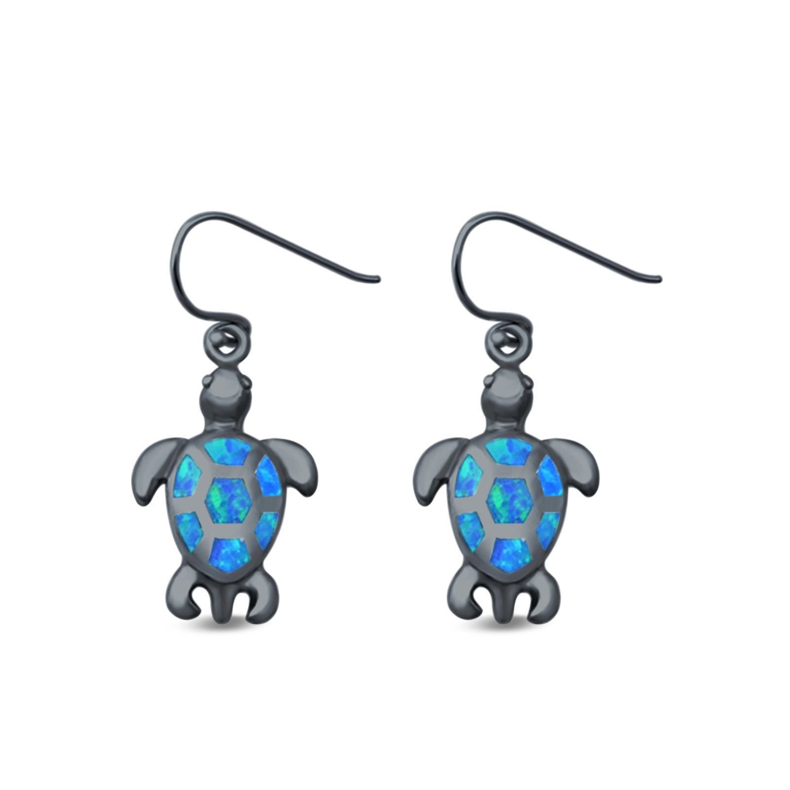 Sea Turtle Drop Dangle Earrings Round Lab Created Opal 925 Sterling Silver (17mm)