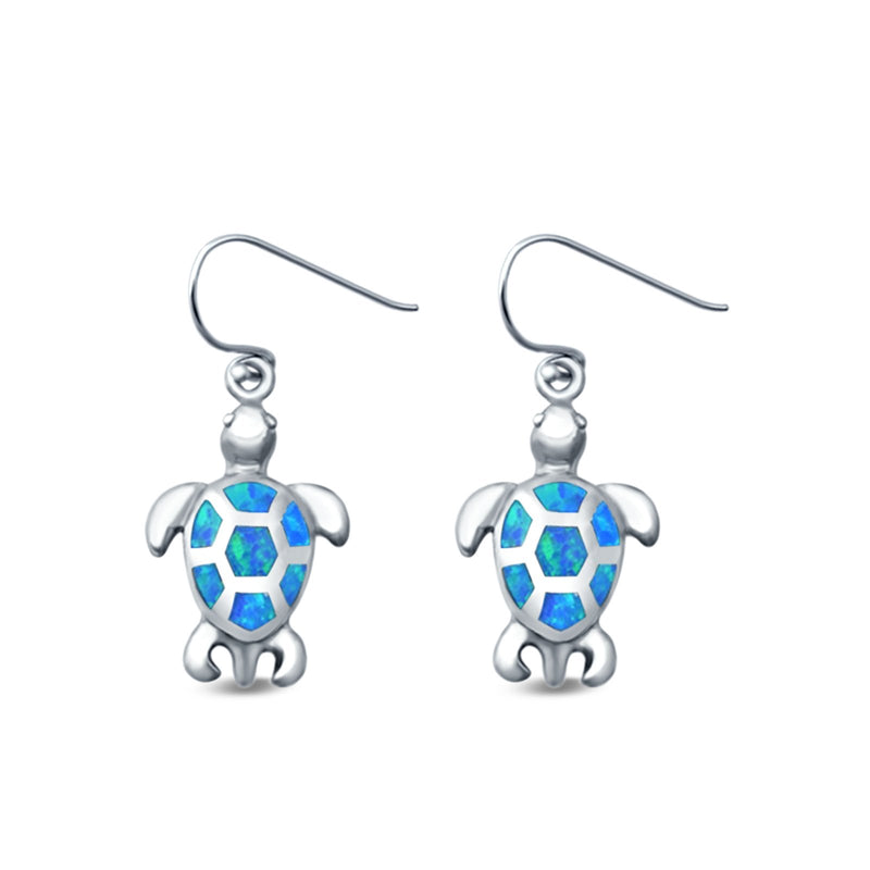 Sea Turtle Drop Dangle Earrings Round Lab Created Opal 925 Sterling Silver (17mm)
