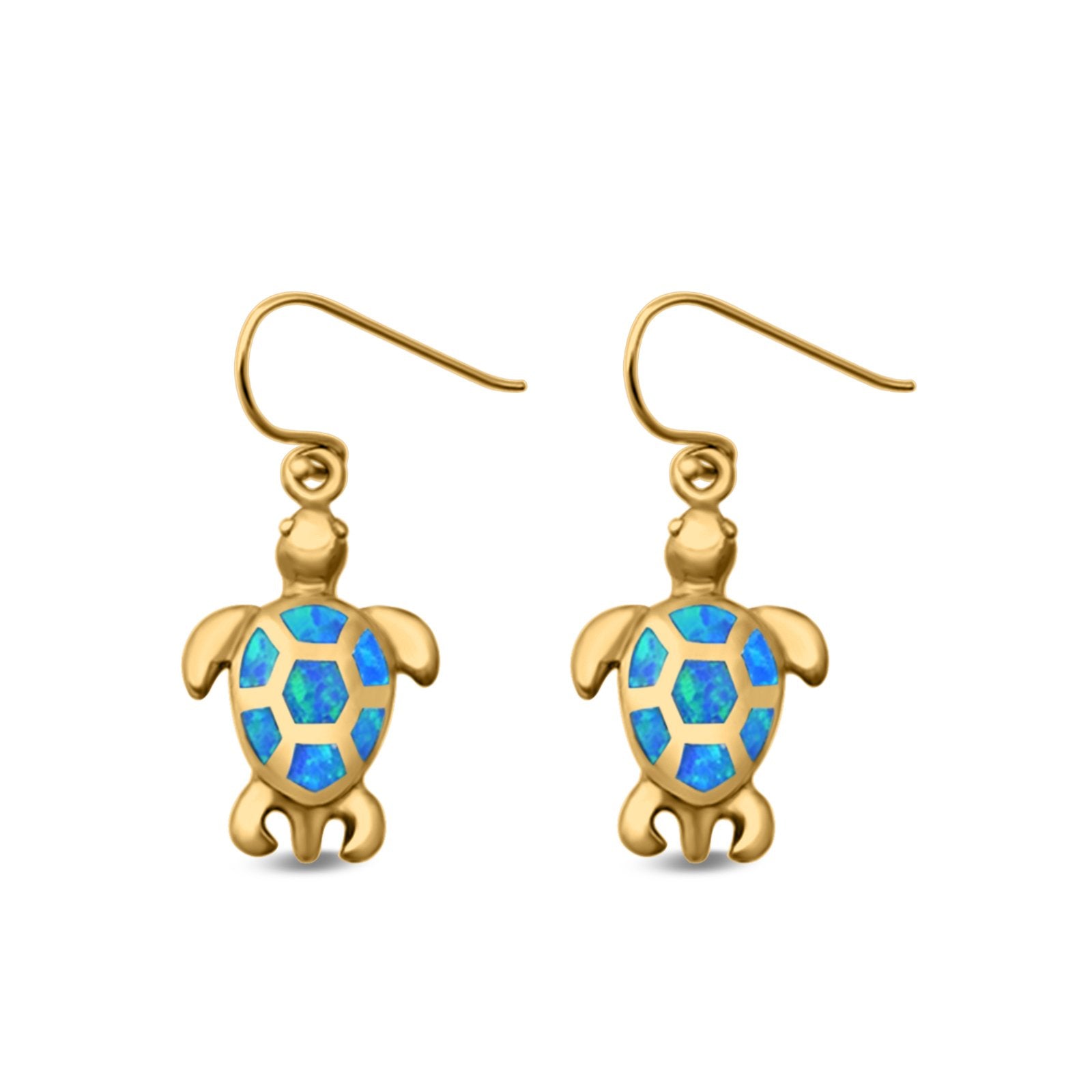 Sea Turtle Drop Dangle Earrings Round Lab Created Opal 925 Sterling Silver (17mm)