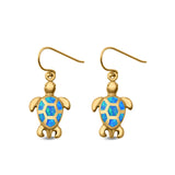 Sea Turtle Drop Dangle Earrings Round Lab Created Opal 925 Sterling Silver (17mm)