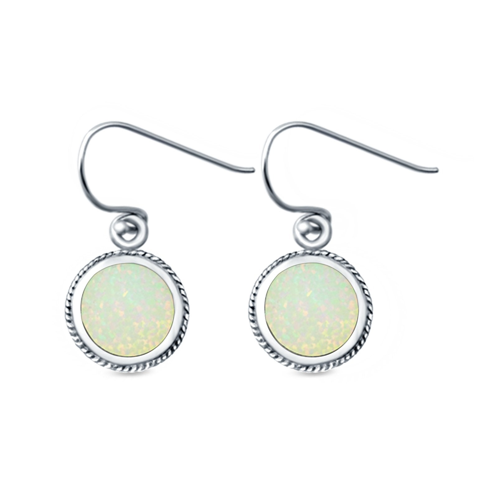 Round Drop Dangle Earrings Lab Created Opal 925 Sterling Silver (10mm)