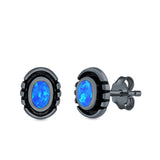 Oval Stud Earrings Lab Created Opal 925 Sterling Silver (8.5mm)